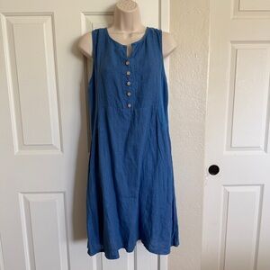 $158 Terzo Millennio Linen Sleeveless Dress, Made In Italy, Blue, Medium, M